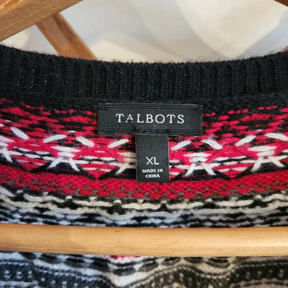 Talbots Fairisle Sweater Knit Red Black Wool Blend XL - Picture 3 of 6